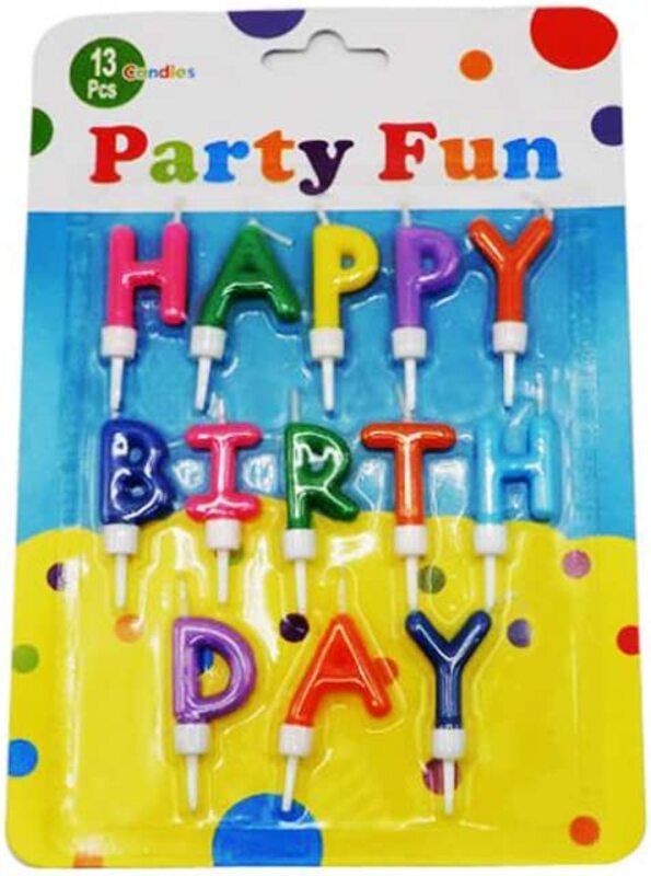 Party Fun Birthday Candle with Holder, 13 Piece, Assorted colour