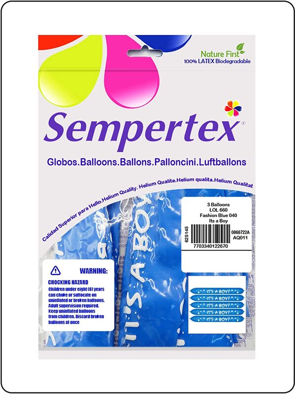Sempertex 660Q Link O Loon Its A Boy Latex Balloons, 3 Pieces, Fashion Blue