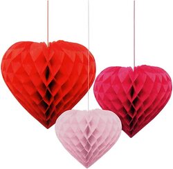 Party Fun Beautiful & Attractive Heart Shaped Honey Combed Decoration Ball, 20x25x30cm, 3 Pieces, Multicolour