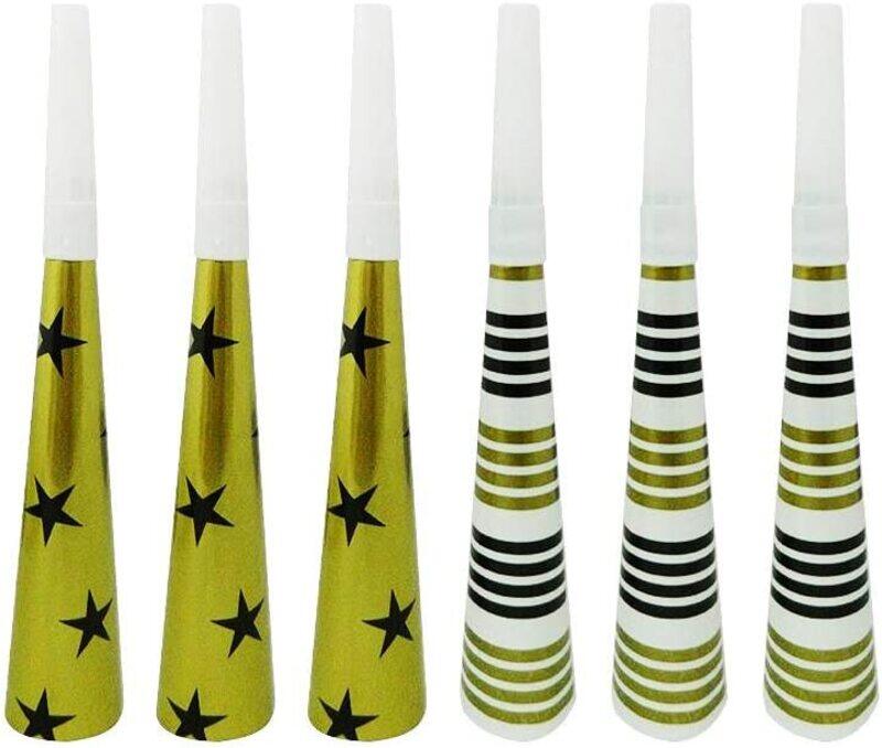 

Generic 7.5 Inch Party Fun Star Printed Party Paper Horn, 6 Pieces, Gold/Black