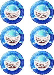 9-inch 6-Piece Shark Printed Party Paper Plate Set, Blue