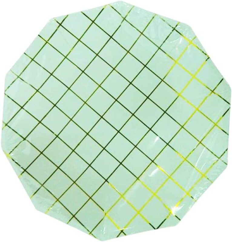 9-inch 6-Piece Golden Line Printed Party Paper Plate Set, Teal