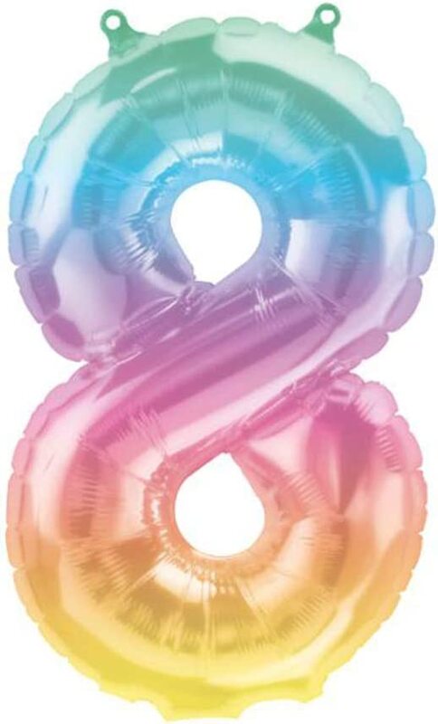 Party Fun 16-inch No.8 Foil Balloons for Birthday Party/Wedding/Anniversary Decorations, Pack of 1 Piece, Rainbow Colour