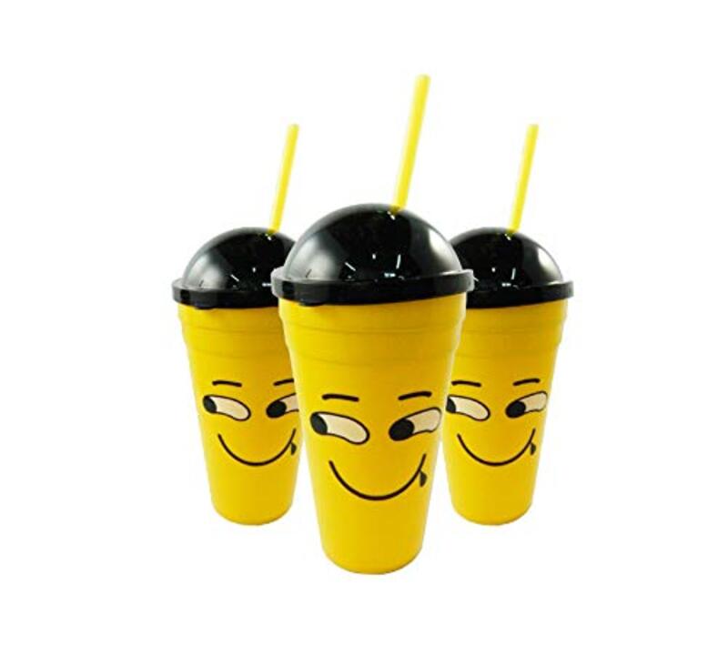 Beautiful Smiley Design Drinking Cup with Straw, Yellow
