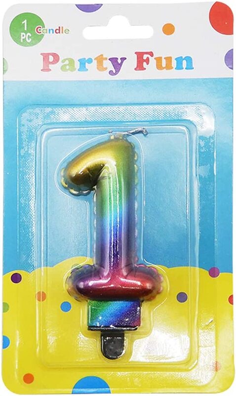 Party Fun Unique 3 Rainbow Metallic 1 Number Candle, Multicolour