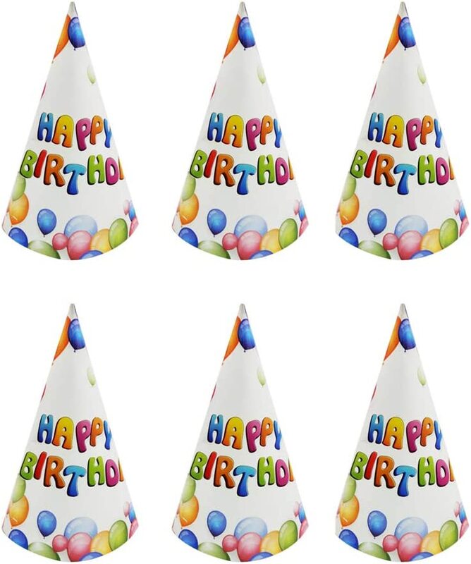 Happy Birthday Balloon Design Paper Hat, 6 Pieces, Ages 3+, Multicolour