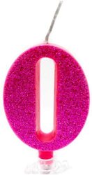 Party Fun Glitter Sparkling 0 Number Candle, Pink