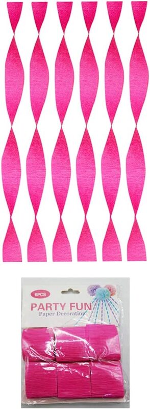 Party Fun Crinkled Crepe Paper Rolls, 6 Piece, Fuchsia