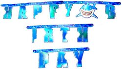 Party Fun Happy Birthday Shark Prints Banner for Party Supplies and Decorations, 1.6-Meter, Blue