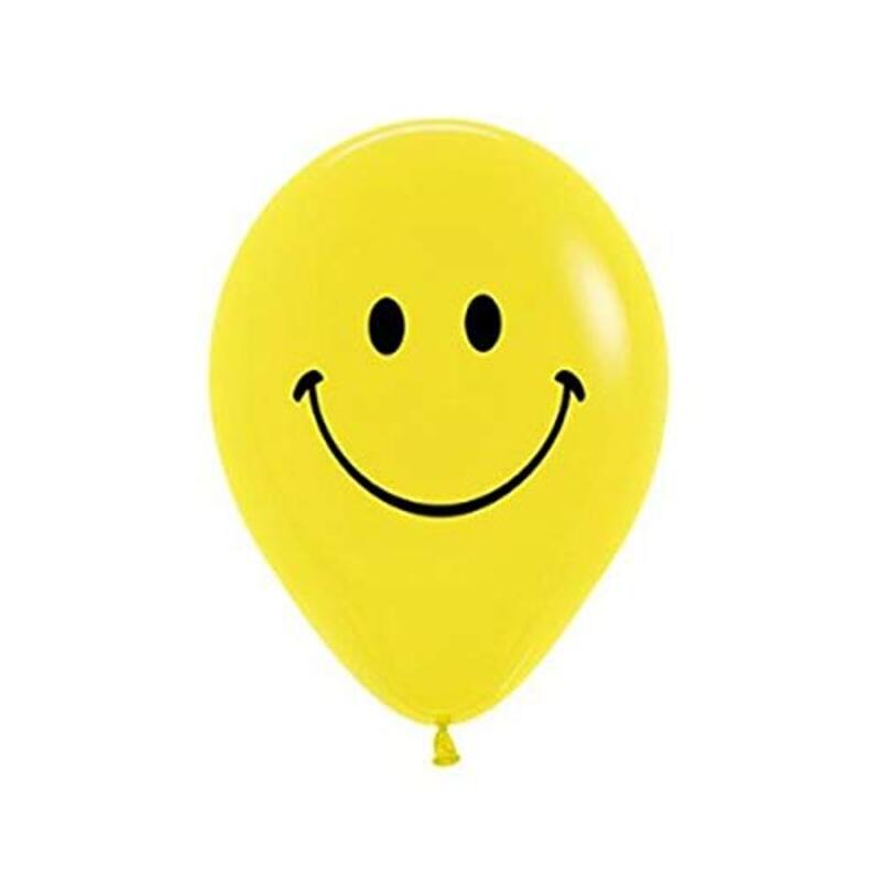 Sempertex 12-inch Smiley Face Printed Latex Round Balloons, 12 Pieces, Fashion Yellow