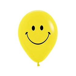 Sempertex 12-inch Smiley Face Printed Latex Round Balloons, 12 Pieces, Fashion Yellow