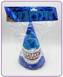 Party Fun Beautiful Happy Birthday Shark Design Paper Hat, 12-Inch, 6 Pieces