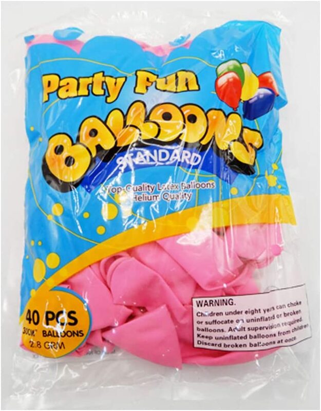 Party Fun 12-inch Balloon, Pack of 40 Units, Standard Clear Pink