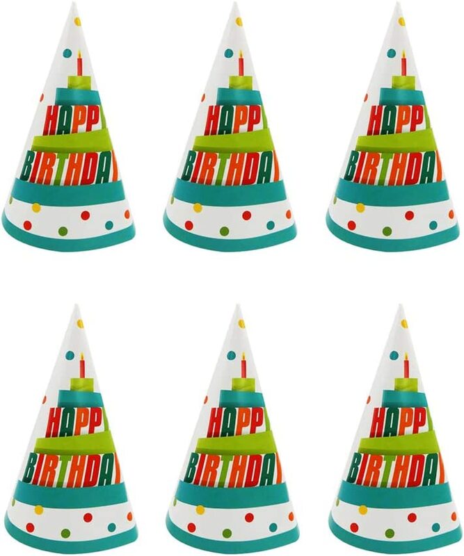 Party Fun Beautiful 6-Inch Happy Birthday Design Paper Hat For Any Parties, 6 Pieces, Multicolour