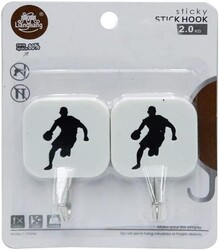 Beautiful Sports Design Sticky Adhesive Hooks, 2 Pieces, White/Black