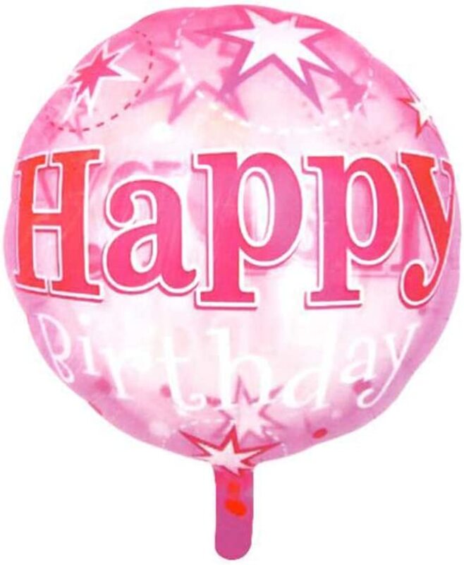 Happy Birthday Transparent Latex Round Foil Helium Balloon, 18-Inch, Pink