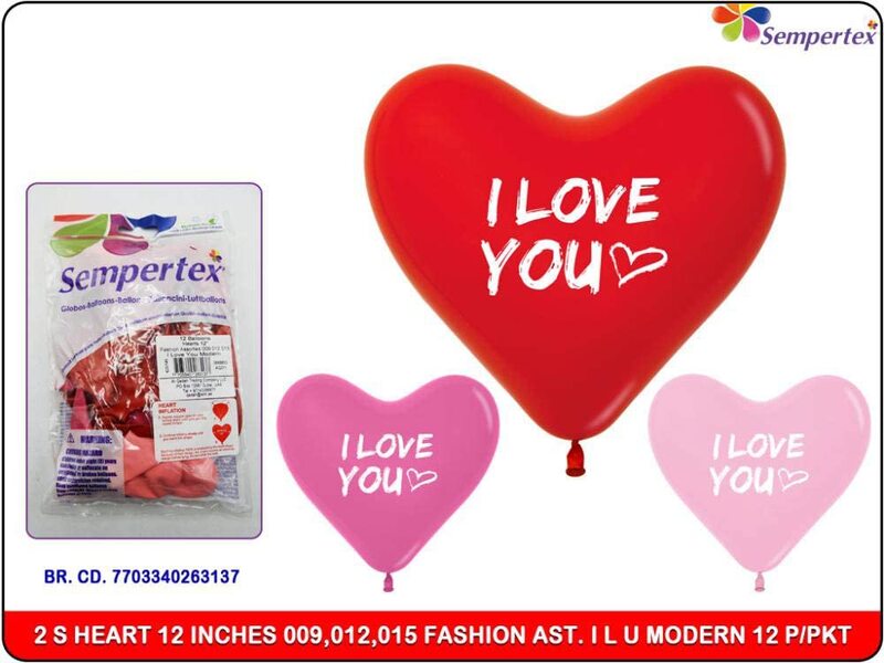 Sempertex 12-inch I Love You Printed Latex Heart Shape Balloons, 12 Pieces, Fashion Assorted