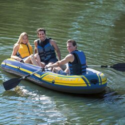 Intex Challenger 3 Inflatable Boat Set with Oars & Inflator, Multicolour