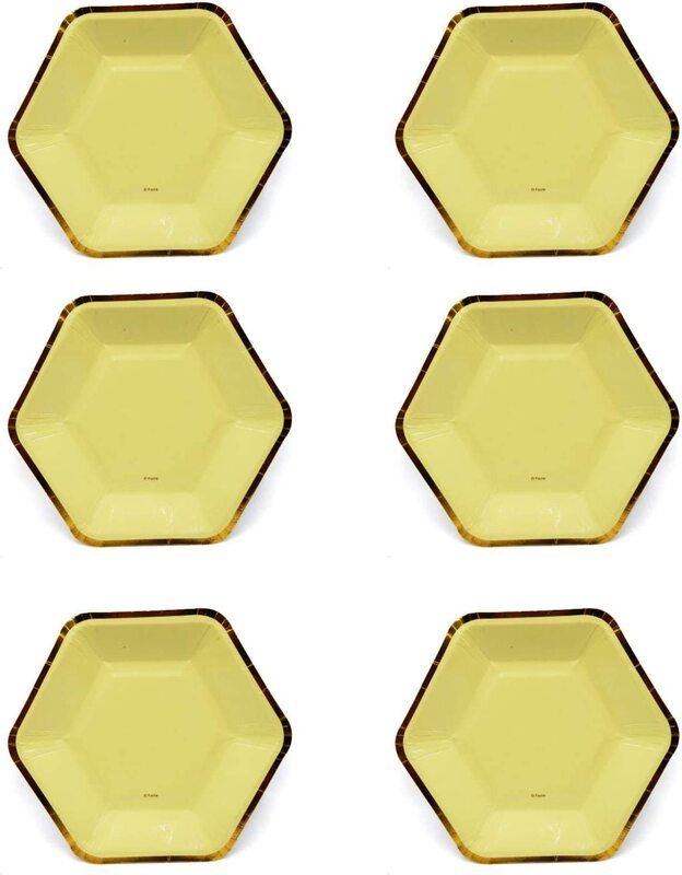 7-inch 6-Piece Hexagonal Party Paper Plate Set, Yellow
