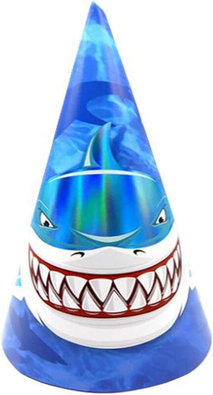 Party Fun Beautiful Happy Birthday Shark Design Paper Hat, 9-Inch, 6 Pieces