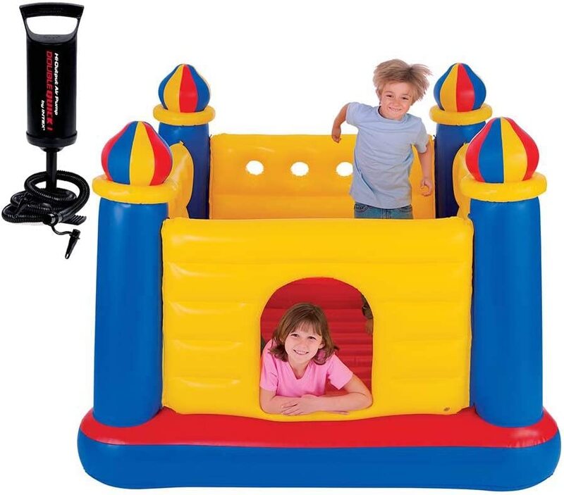 Intex 48259 Jump-O-Lene Inflatable Castle Bouncer with Manual Pump, Ages 3+