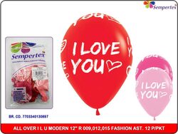 Sempertex 12-inch I Love You Modern Printed Latex Round Balloons, 12 Pieces, Assorted