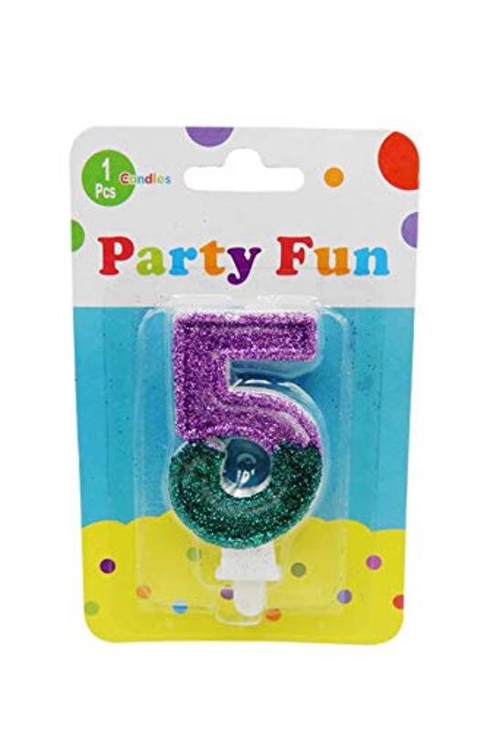 2 Inch Party Fun 5 Number Glitters Candle, Pink