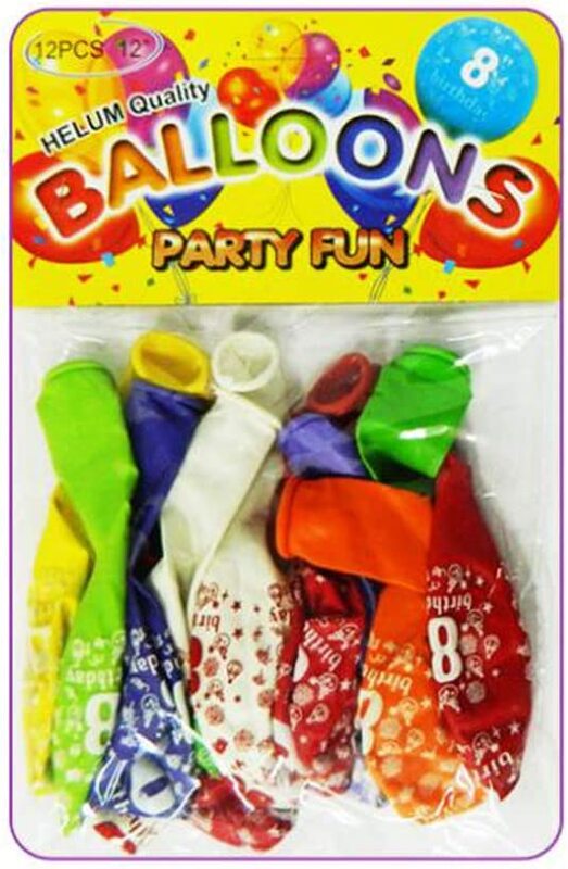 Party Fun 12-inch No. 8 Birthday Balloons, Pack of 12 Pieces, Multicolour