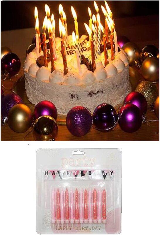 

Generic Beautiful Happy Birthday Party Candle with Cake Topper, 12 Piece, Pink