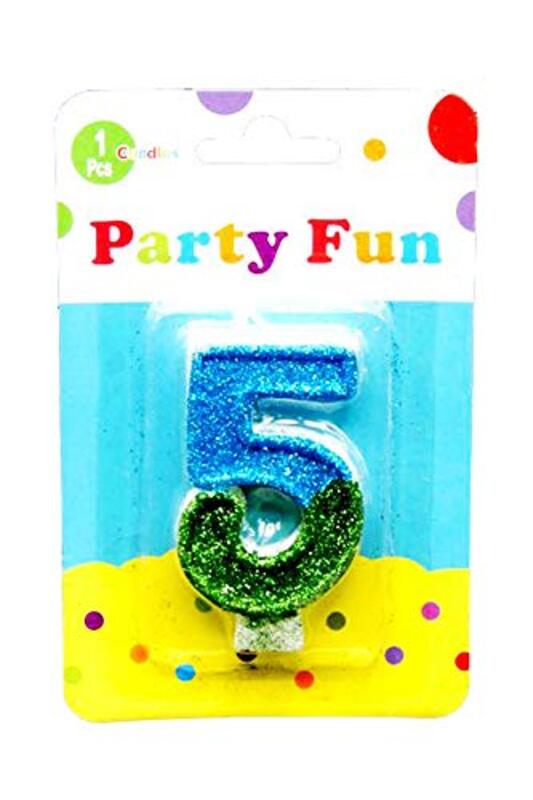 2 Inch Party Fun 5 Number Glitters Candle, Blue