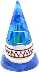 Party Fun Beautiful Happy Birthday Shark Design Paper Hat, 12-Inch, 6 Pieces