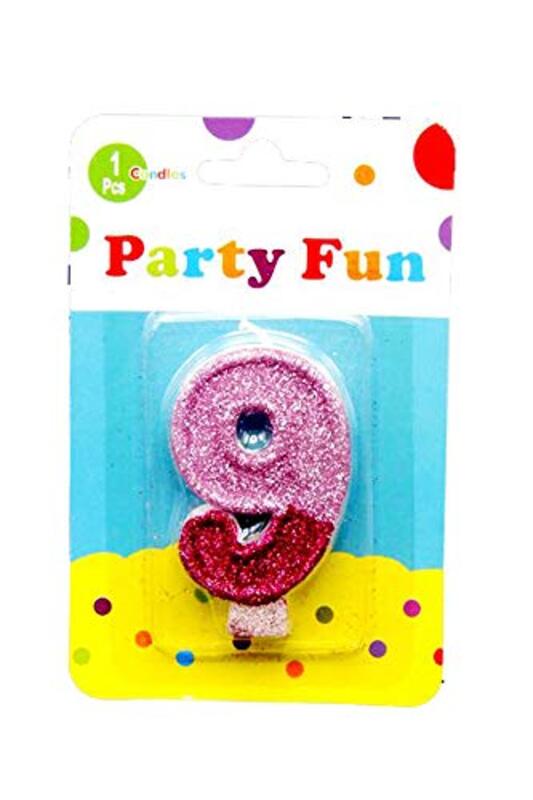 2 Inch Party Fun 9 Number Glitters Candle, Pink
