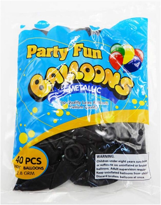 Party Fun 12-inch Balloon, Pack of 40 Units, Metallic Clear Black