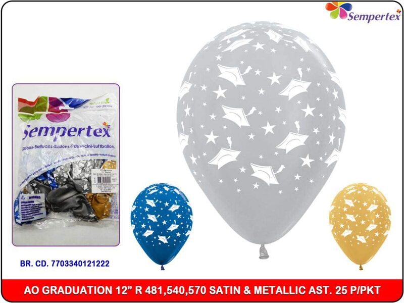Sempertex 12-inch Graduation Printed Latex Round Balloons, 25 Pieces, Satin & Metallic Assorted