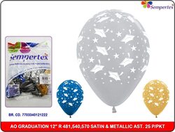 Sempertex 12-inch Graduation Printed Latex Round Balloons, 25 Pieces, Satin & Metallic Assorted
