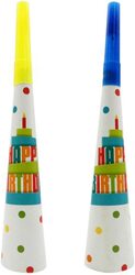 7.5-Inch Party Fun Happy Birthday Paper Horn, 6 Pieces, Yellow/Blue