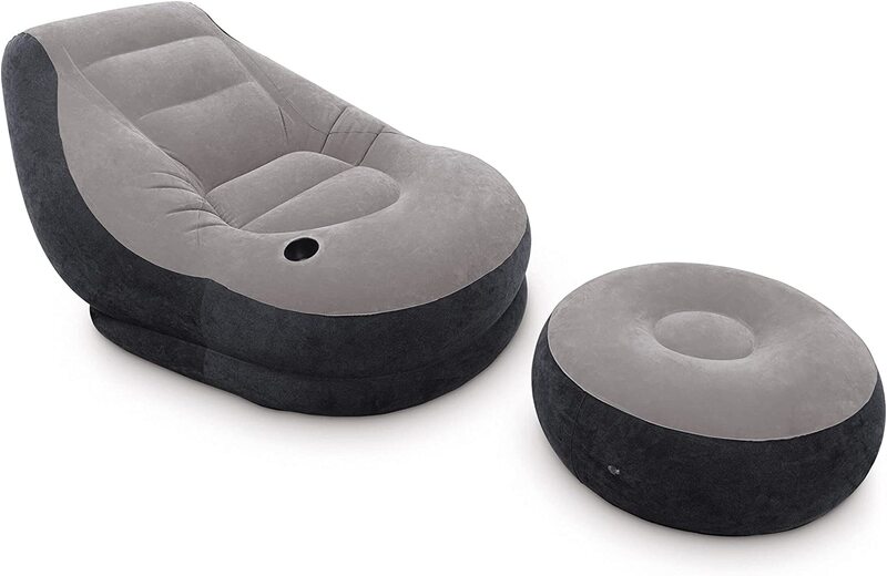 Intex Vinyl Ultra Lounge Chair and Ottoman, 68564Np, Grey/Black