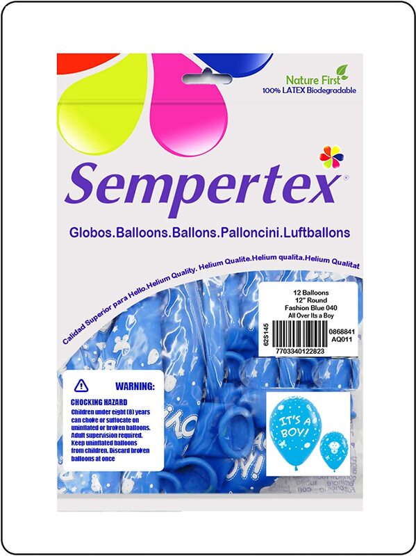 Sempertex 12-inch Its a Boy Printed Latex Round Balloons, 12 Pieces, Fashion Blue