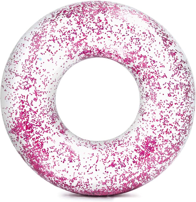 Intex Transparent Glitter Tube Inflatable Swimming Pool Float, White/Pink