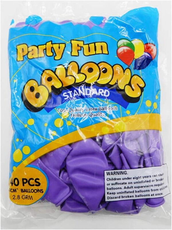 Party Fun 12-inch Balloon, Pack of 40 Units, Standard Clear Purple