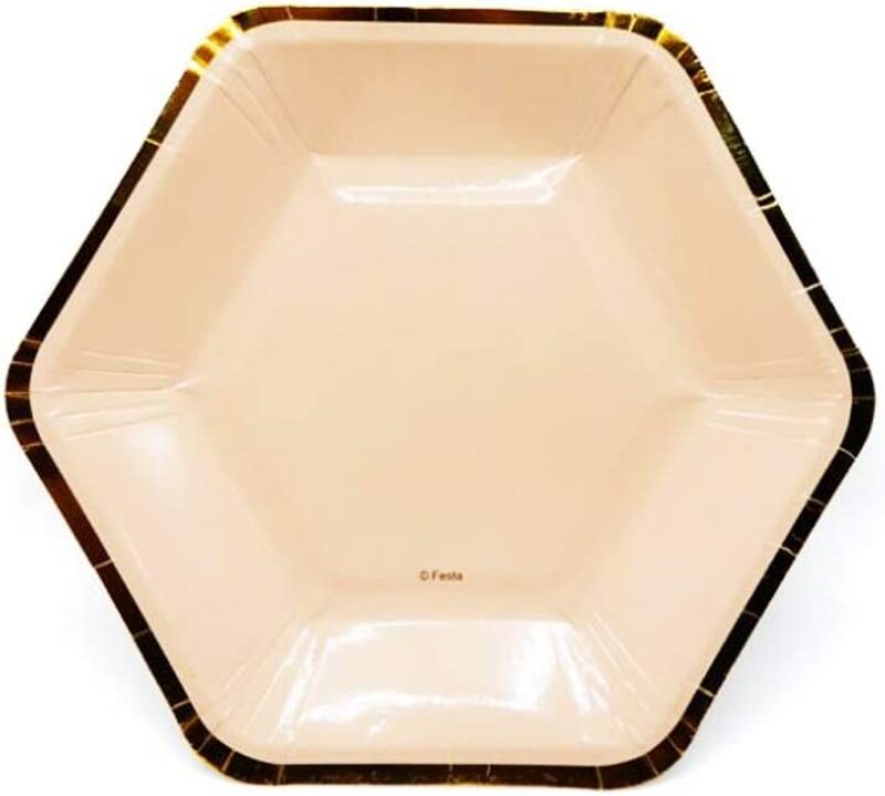 7-inch 6-Piece Hexagonal Party Paper Plate Set, Peach