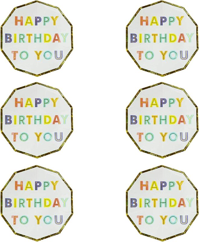 7-inch 6-Piece "Happy Birthday to You" Printed Party Paper Plate Set, Multicolour