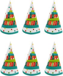 Party Fun Beautiful 9-Inch Happy Birthday Design Paper Hat For Any Parties, 6 Pieces, Multicolour