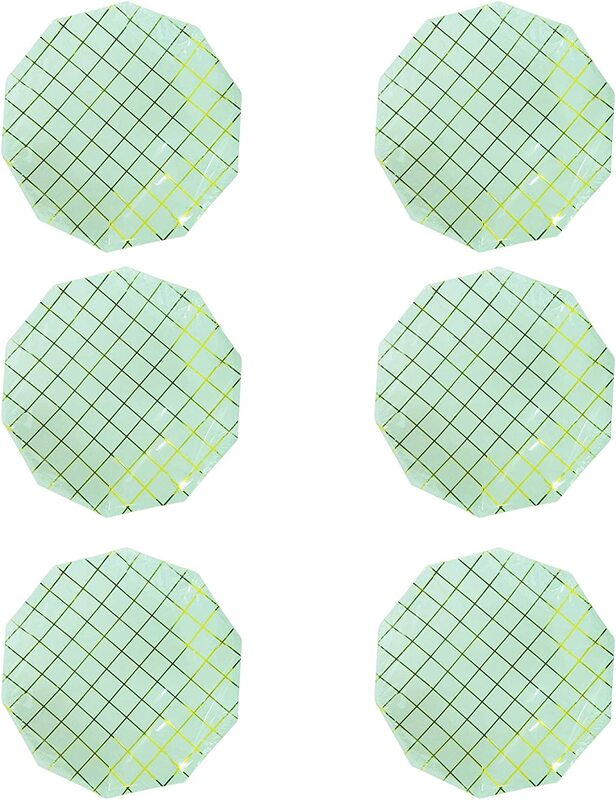 9-inch 6-Piece Golden Line Printed Party Paper Plate Set, Teal