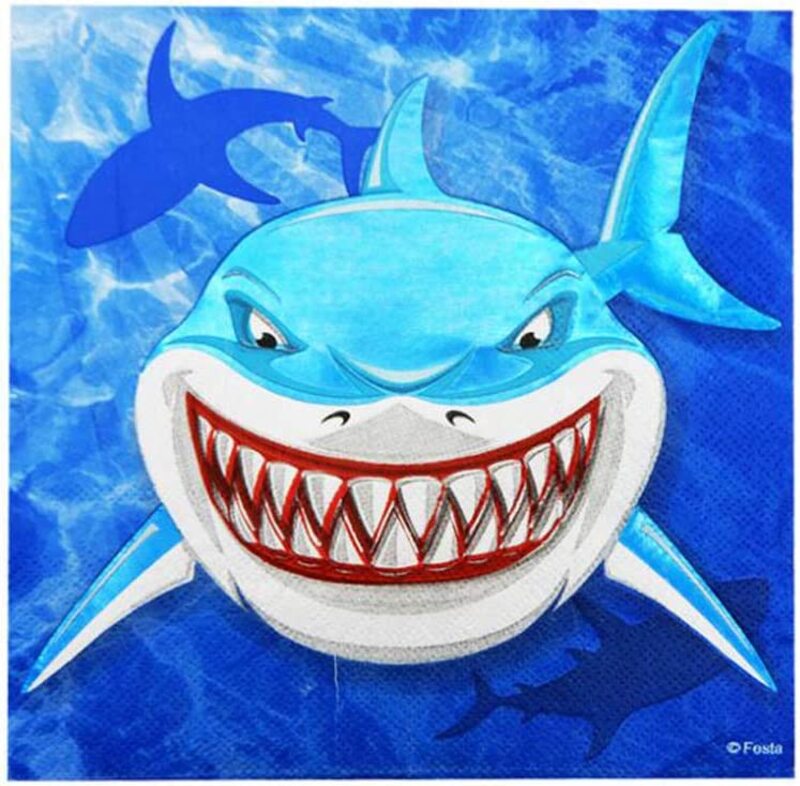 Party Fun Shark Printed 2 Ply Napkin Set, 12 Pieces, Blue