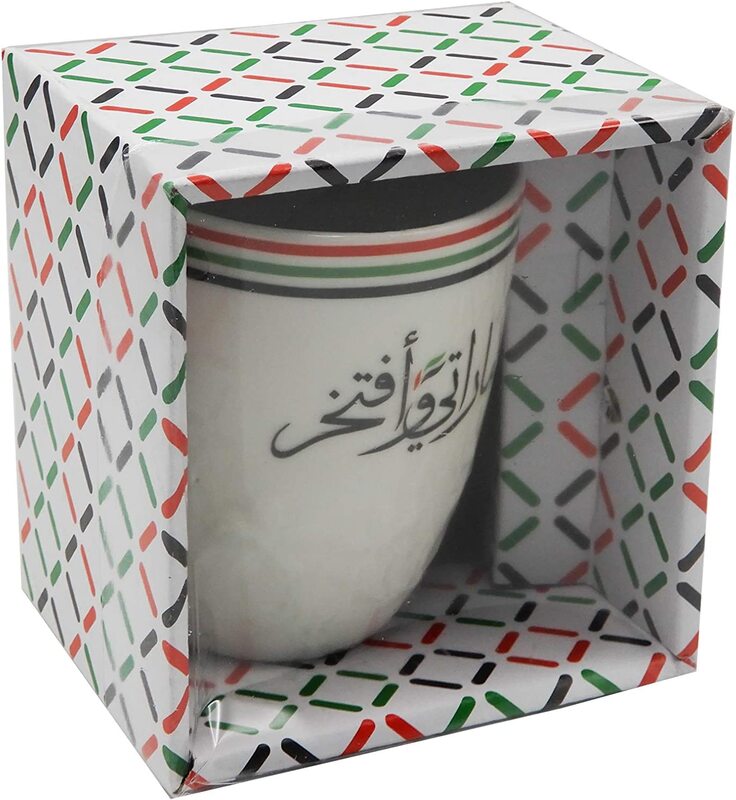 350ml UAE Flag Printed Ceramic Coffee/Tea Cup, White
