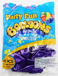 Party Fun 12-inch Balloon, Pack of 40 Units, Metallic Clear Purple