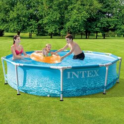 Intex Outdoor Backyard Circular Beachside Swimming Pool with Reinforced Sidewalls, 28206EH, Blue