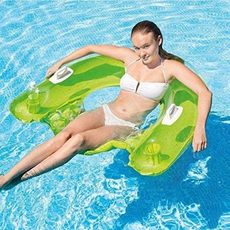 Intex Inflatable Sit N Float Swimming Pool Beach Chair Lounger Air Mat, Green