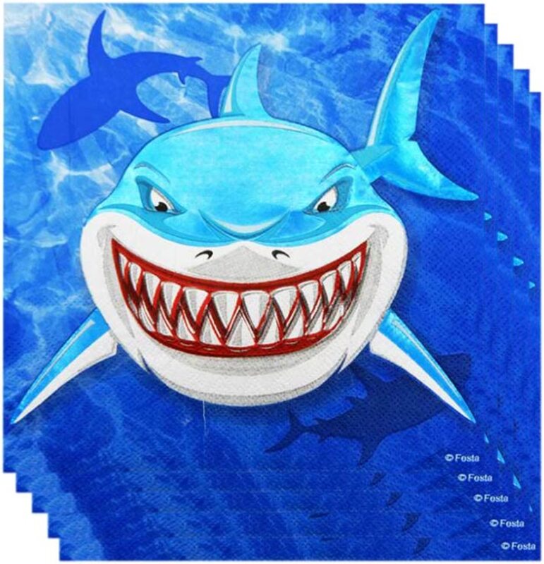 Party Fun Shark Printed 2 Ply Napkin Set, 12 Pieces, Blue